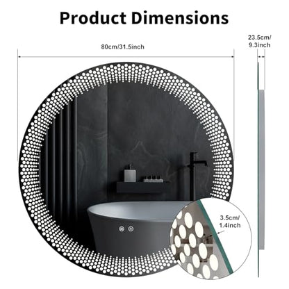 31.5" Round LED Bathroom Mirror with Anti-Fog & Touch Switch - Wall-Mounted Makeup Vanity Mirror, No Drilling Required, Smart Display (31.5") - size: 31.5"L x 31.5"W