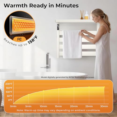 Electric Heated Towel Rack with Removable Top Shelf, Wall Mounted Bathroom Towel Warmer & Drying Rack, 158°F Fast Heating with Touch Screen Timer, Home Spa Towel Holder, Matte Black / Cream White