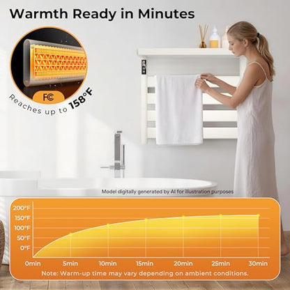 Electric Heated Towel Rack with Removable Top Shelf, Wall Mounted Bathroom Towel Warmer & Drying Rack, 158°F Fast Heating with Touch Screen Timer, Home Spa Towel Holder, Matte Black / Cream White