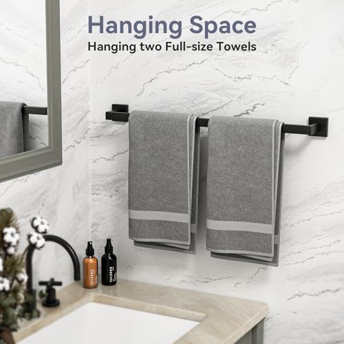 Matte Black Towel Bar, 24 Inch Bathroom Towel Rack, Towel Holder Wall Mounted, Square Base Thicken SUS304 Stainless Steel Towel Rod Modern Home Decor - size: 26 Inch (1 Pieces)