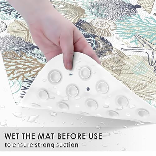 Bath Mat for Tub, Cute Seashells, 40 X 16 Inch, for Bathtub | Ocean Starfish Beach Extra Long Tub with Suction Cups and Drain Holes for Kid Adult Elderly - color: Seashells