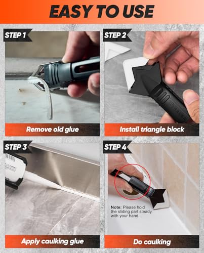 Saker Silicone Caulking Tool 3-in-1 Grout Removal Tool Classic Black | Sealant Finishing Scraper with Stainless Steelhead, Seam Repair Kit for Bathroom, Kitchen, Floor, Window and Sink Joints - style: Classic Black