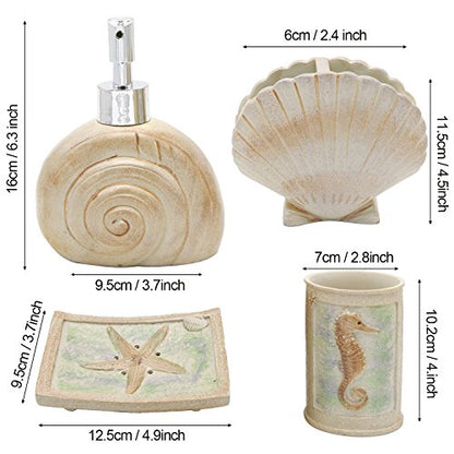 Bathroom Accessories Set, 5 PCS Bath Ensemble Set Includes Soap Dispenser, Soap Dish, Tumbler, Toothbrush Holder - Polyresin Glass for Home, Office, Superior Hotel - color: Beige