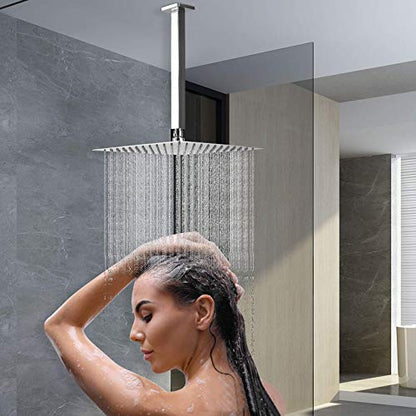 NearMoon Rain Shower Head With Shower Arm, Ceiling Mount Square Shower, Stainless Steel Ceiling Rainfall Showerhead- Waterfall Full Body Coverage (12 Inch, Chrome) - color: Chrome Finish, size: 12 Inch