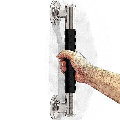 1-1/4 x 12inch Stainless Steel Bath Safety Grab Bar with Anti Slip Rubber Grip, ADA Compliant 500lbs Weight Support, Decorative Collection Miami, Brushed Nickel