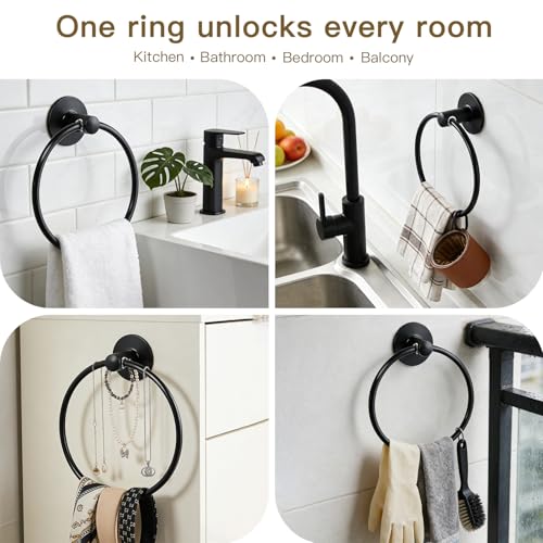 Adhesive Towel Ring Self Adhesive Hand Towel Ring Stainless Steel Rustproof Bathroom Towel Holder Wall Mount SUS 304 Stainless Steel Matte Black,Bathroom Hand Towel Holder