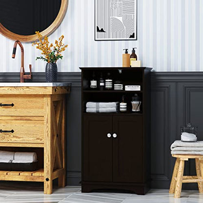 Spirich Small Bathroom Storage Cabinet with Doors & Open Shelves, Espresso | Adjustable Shelf, Anti-Tip Device, 19.69"W x 11.81"D x 36.42"H, Perfect for Bathroom, Entryway, Living Room & Dining Room - size: 36.42'' Tall