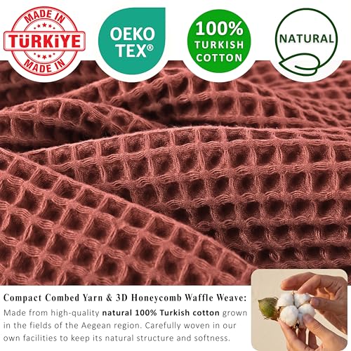PÜSKÜL Natural 100% Turkish Cotton Waffle Bath Towels Set of 2, Extra-Large | Brick-Red, Oversize 32x63" Bath sheet towel for bathroom & beach. Honeycomb-Waffle weave, Premium oeko-tex made in Turkey. - color: Red Brick, size: Bath Towels - Pack of 2