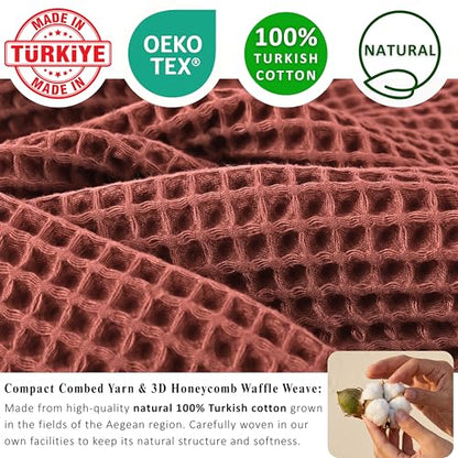 PÜSKÜL 2-Piece Natural 100% Turkish Cotton Waffle Bath Towels Extra-Large | Brick-Red, 32x63" Bath Sheet Towel, Light Soft Absorbent Quick-Dry Lint-Free Premium Honeycomb Weave Oeko-Tex Made in Turkiye - color: Red Brick, size: Bath Towels - Pack of 2