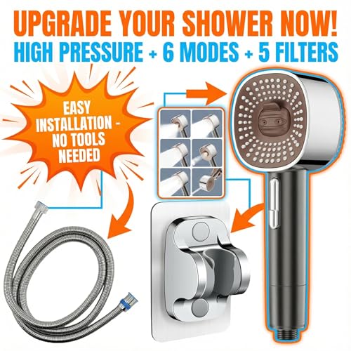 2026 High Pressure Handheld Shower Head with 6 Spray Modes - Detachable Showerhead with 5 Replaceable Filters for Hard Water | Includes 59" Anti-Burst Hose