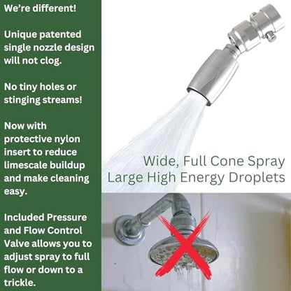 High Sierra® - CLASSIC™ Solid Lead-Free Metal 1.8 GPM Award Winning. Low Flow Shower Head with Trickle Valve. Patented Nozzle Never Clogs - Polished Chrome Finish - color: Chrome, size: 1.8 GPM