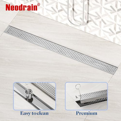 Neodrain 30" Linear Shower Drain, Polished 304 SS Bathroom Linear Drain | Polished Shower Drain with Quadrato Grate& Adjustable Feet, Long Rectangle Shower Floor Drain in Bathroom, Balcony etc, cUPC - color: Polished, size: 30 In