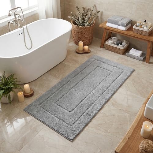 GRANNY SAYS Gray Bathroom Rug Mat, Bath Mats for Bathroom Non-Slip, Super Soft and Water Absorbent, Extra Large Bath Rugs, Microfiber Bath Rugs for Bath Floor, Tub and Shower, 59" x 24" - color: Grey, size: 2' x 4'11" (24" x 59")