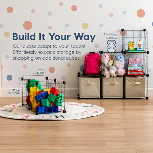 IRIS USA 6-Cube Modular Wire Cube Storage Organizer | Adjustable & Expandable Metal Shelving for Closet, Bathroom & Home Storage, Stackable Wire Grid - style: Cube - 6 Pack