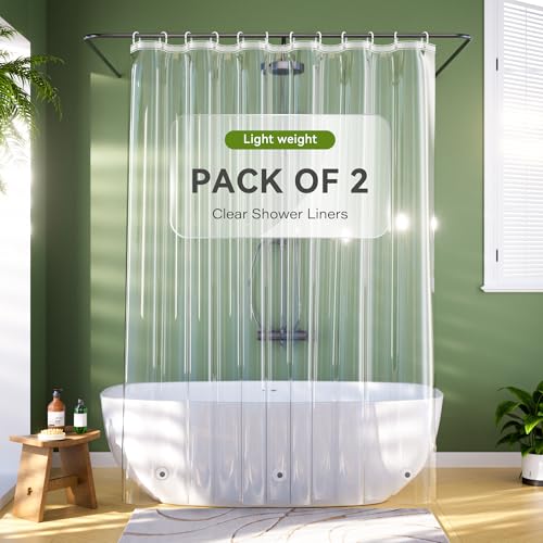 Long Shower Curtain Liner 72x78 Inch Pack of 2, Lightweight Clear Waterproof Shower Curtain Liner with 3 Extra Strong Magnets & 12 Metal Grommets, Plastic Shower Liner 72 x 78 Inches - color: Clear, size: 72"W x 78"L (Pack of 2)