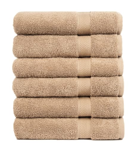 Pleasant Home Bath Towels Set of 6 (24” x 50”) 100% Cotton, Mocha | 515 GSM | Lightweight, Soft & Highly Absorbent Luxury Towels for Bathroom | for Gym, Pool & Spa - color: Mocha