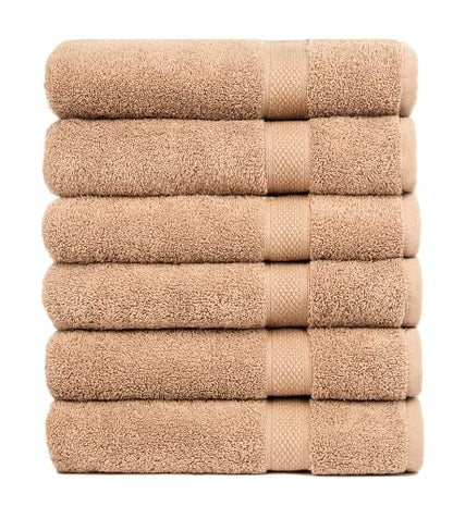 Pleasant Home Bath Towels Set of 6 (24” x 50”) 100% Cotton, Mocha | 515 GSM | Lightweight, Soft & Highly Absorbent Luxury Towels for Bathroom | for Gym, Pool & Spa - color: Mocha