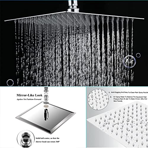 Rain shower heads with Handheld Spray Combo,8''High Pressure Rainfall Shower Head with 9'' Extension Arm,Square Shower head with 3 Setting Handheld Shower head and 78" Hose,Waterfall showerhead - color: Chrome, size: 8'' Showerhead Set