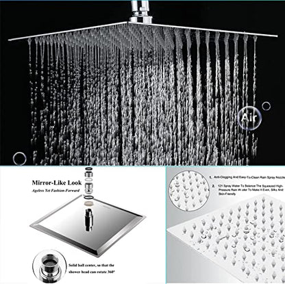 Rain shower heads with Handheld Spray Combo,8''High Pressure Rainfall Shower Head with 9'' Extension Arm,Square Shower head with 3 Setting Handheld Shower head and 78" Hose,Waterfall showerhead - color: Chrome, size: 8'' Showerhead Set