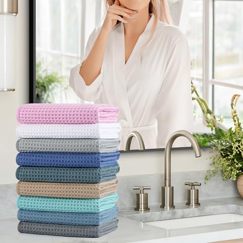 Microfiber Waffle Hand Towels, 2 Pieces, Soft, Absorbent, Fast Drying, Lint Free 430 GSM (Dark Blue) - color: Dark Blue