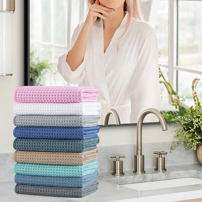 Microfiber Waffle Hand Towels, 2 Pieces, Soft, Absorbent, Fast Drying, Lint Free 430 GSM (Dark Blue) - color: Dark Blue