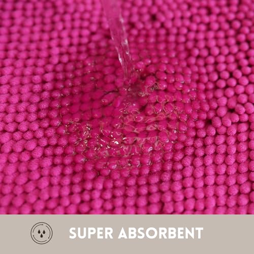 Valentine's Day Bathroom Mat Bathroom Rugs Chenille, Extra Thick and Absorbent, Non-Slip, Machine Washable, Dry Quckily, Soft Cozy Plush, Used Under Shower Bathtub and Sink, Hot Pink - color: Rose, size: 20 x 32 inch + 20 x 20 inch (U-Shape)