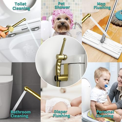 BARROCK Bidet Sprayer for Existing Toilet, Advanced Handheld Ergonomic Jet Spray Set with Precision Water Pressure Control for Muslim Shower/Feminine Hygiene/Pet Cleaning, Brushed Gold - color: Brushed Gold