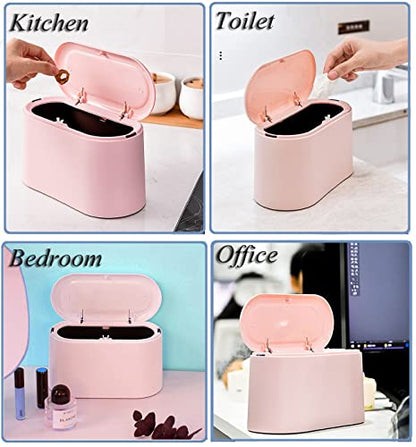 LTWQLing Mini Trash Can with Lid - Removable Small Garbage Can, Tiny Plastic Trash Bin, Pop Up Countertop Wastebasket, Counter Garbage Lint Bin for Bathroom,Office,Kitchen,Desk,Coffee Table(Pink) - color: Pink