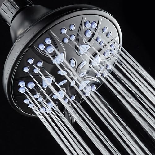 AquaDance Antimicrobial – Anti-Clog High-Pressure 6-Setting Shower Head with Microban Nozzle Protection from Growth of Mold, Mildew & Bacteria for Stronger Shower! 4" Sunset Blue - color: Matte Black / Sunset Blue Jets, style: 2.5 Gallons Per Minute