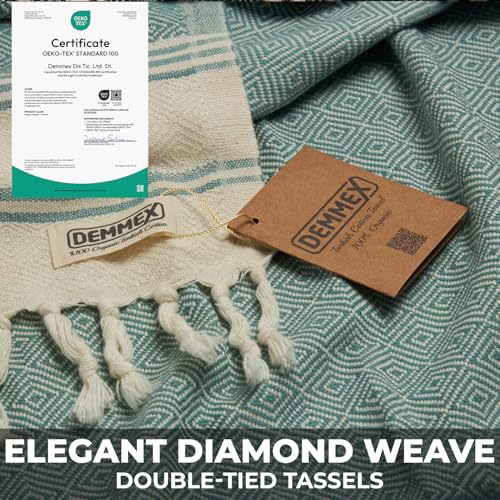 DEMMEX Organic Turkish Hand Towels for Bathroom – 100% Oeko-TEX Certified Turkish Cotton, Quick Dry, Lightweight Kitchen & Travel Towels, Diamond Weave, Large 18x36 Inches, Set of 2, White - color: White
