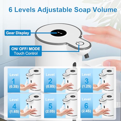 OHIFAST 2 Pack Automatic Foaming Soap Dispenser Touchless, USB Rechargeable Smart Hand Soap Dispenser, 6-Level Adjustable, 12.8oz/380mL Wall Mount for Bathroom Kitchen Dish Soap-White - color: 2 Pack- White, style: Foam