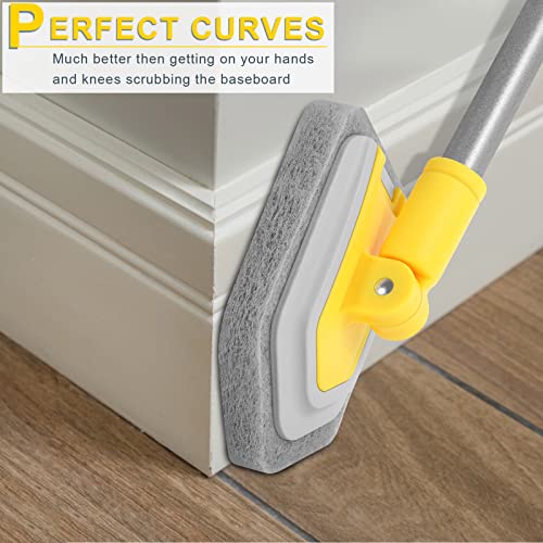 Lalafancy Baseboard Cleaner Tool with Handle 3 Reusable Cleaning Brush Pads | 52" Shower Wall Cleaner Scrubber Baseboard Duster for Bathroom Wall Floor Skirting Bathtub Window Scrubbing
