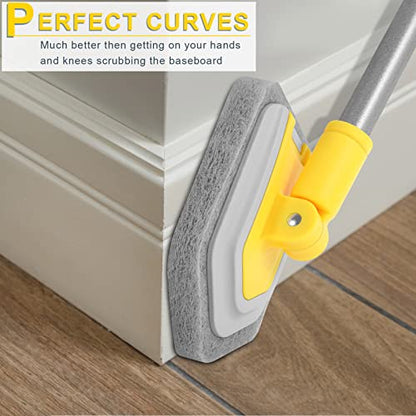 Lalafancy Baseboard Cleaner Tool with Handle 3 Reusable Cleaning Brush Pads | 52" Shower Wall Cleaner Scrubber Baseboard Duster for Bathroom Wall Floor Skirting Bathtub Window Scrubbing