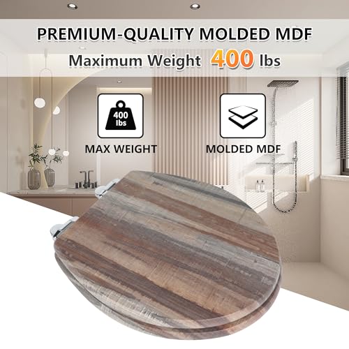Angol Shiold Toilet Seat ROUND Molded Wood 16.5Inch(Board) | Quietly Close and Quick Release Metal Hinges, Easy to Install also Easy to Clean - color: Board, size: Round-16.5“