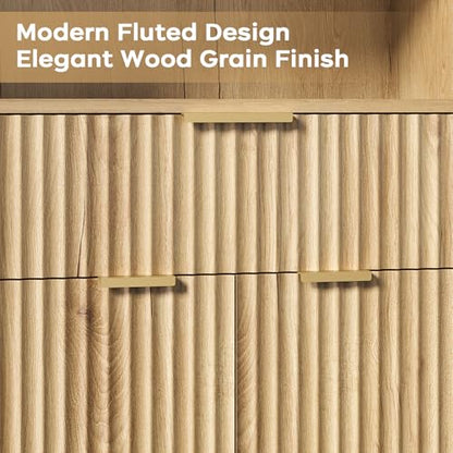 Fluted Buffet Cabinet with Storage, Modern Coffee Bar Cabinet | With Drawer & Adjustable Shelf, Wood Sideboard Cabinet for Kitchen, Bathroom, Entryway and Living Room Natural - color: Natural