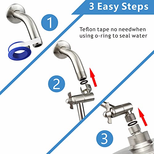 Shower Head Extension Arm - 11" Solid Brass Shower Arm with Universal Connection to Showerheads - Easily Adjustable The Height and Angle of The Rain or Handheld Shower (Brushed Nickel) - color: Brushed Nickel