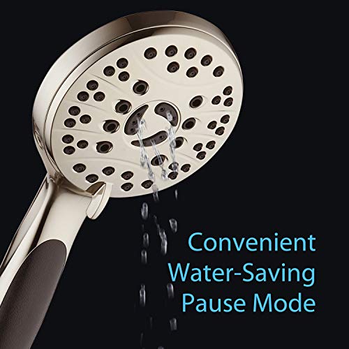 High Pressure 6-setting Luxury Handheld Shower Head – 6 Foot Stainless Steel Hose – Anti Clog Jets – Anti Slip Grip – All Brushed Nickel Finish – Top US Brand – Includes Extra Wall Bracket - color: Brushed Nickel, style: 2.5 Gallons Per Minute