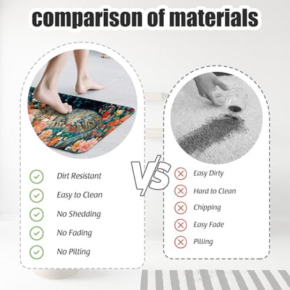 Bathroom Runner Mat Rugs Long,Cute Cat Kitten Pink Flower Design Diatomite Stone Bath Mat Large Absorbent Diatomaceous Earth Mat Non Slip Fast Dry Shower Mat Bathroom Rugs Floor Mat 16x42in - color: Design14