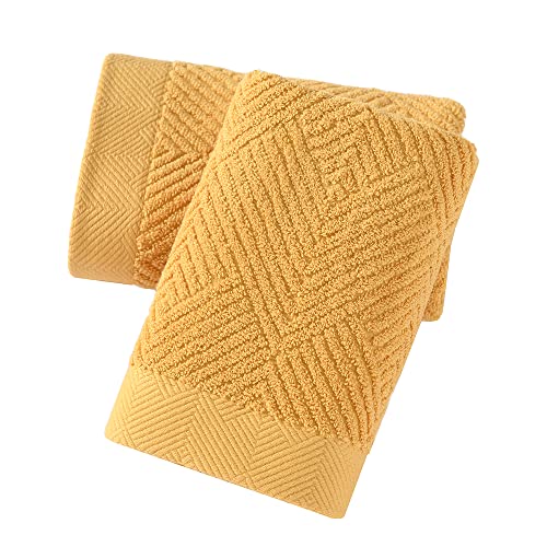 sense gnosis Yellow Hand Towels Set of 2 Striped Weave 100% Terry Cotton Towel Super Soft Highly Absorbent Face Towel for Bathroom 13" X 29" - color: Yellow