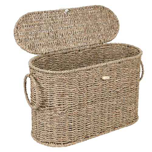 efluky Toilet Paper Storage Basket, Seagrass Slim Toilet Paper Holder with Lid- Holds Up to 9 Mega Rolls, Home Bathroom Decor Organizer - color: Natural(seagrass)