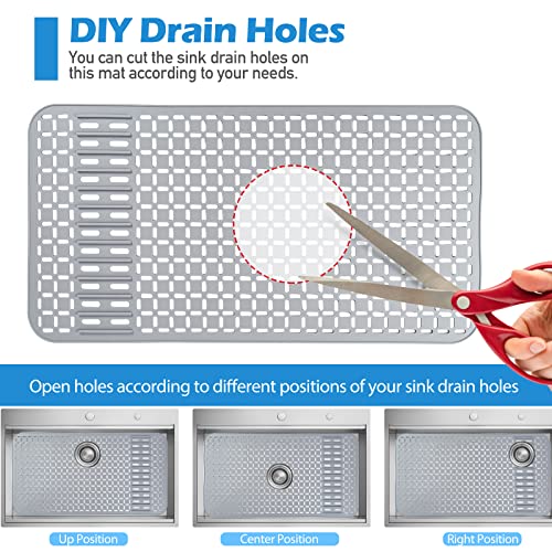 Silicone Sink Mat 28.4''x15.2'' Kitchen Sink Protector With DIY Drain Hole, Grey Farmhouse Silicone Protector 1pcs Kitchen Sinks Accessories - style: 29"