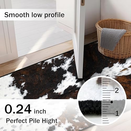 Western Cowhide Print Runner Rug 2x6 for Hallway Farmhouse Home Decor Throw Carpet Non Slip Washable Fur Area Rug Mat for Entryway Laundry Bedroom Bathroom (24" W x 72" L, Cow Print) - size: 2' x 6' (Rectangular)