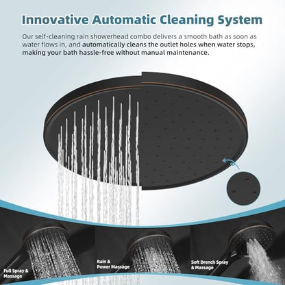 Hibbent 10'' Rain Shower Head Combo, 3 Handheld Sprays, Oil Rubbed Bronze | cUPC Certified Self-cleaning High Pressure Shower Head, All Metal Extension Arm, Easy Reach 4-way Diverter, 71" Hose & Holder - color: Oil Rubbed Bronze
