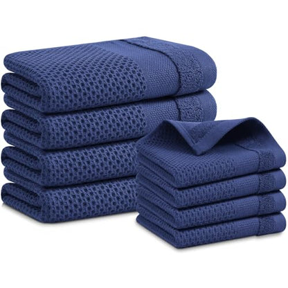Homaxy Kitchen Towels and Dishcloths Set, Set of 8, Navy Blue | 100% Cotton Waffle Weave Kitchen Towels, Super Soft and Absorbent Dish Cloths, 12 x 12 and 13 x 28 Inches - color: Navy Blue, size: 8-Piece Set