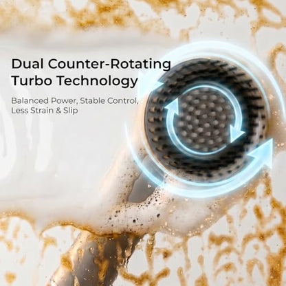 IPX8 Waterproof Electric Spin Scrubber with Built-in Light, Cordless Dual-Turbo Rotation Cleaning Brush, 2 Speeds & 7 Brush Heads Power Scrubber for Bathroom, Tile, Corners, Grout, Crevices