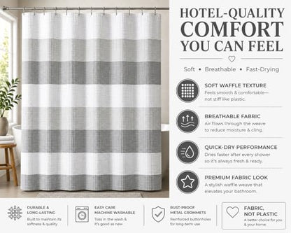 Dainty Home Ombre Waffle Weave Shower Curtain 70 x 72 Grey Textured Fabric Shower Curtain, Hotel Style Waffle Weave Bathroom Curtain, Water Resistant Polyester Ombre Shower Curtain - color: Grey Smoke