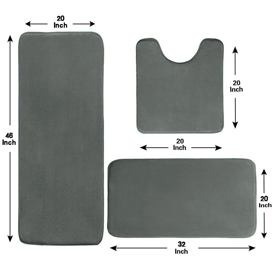 Madeals Memory Foam Long Bathroom Mat and Toilet Rug Set 3 Piece and with Toilet Lid Cover and Tank Cover Set Dark Gray - color: Dark Gray, size: 20"x46"/20"x32"/Contour/Lid Cover/Tank Cover