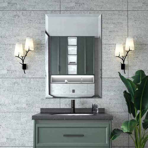Beveled Mirror 24x36 Frameless Bathroom Wall Mirror Shatterproof | Modern Wall Mount Vanity Mirror, Hangs Horizontally or Vertically, for Over Sink, Living Room, Bedroom, Upgraded Packing - size: 36"L x 24"W