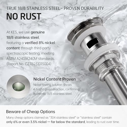 KES Bathroom Vessel Vanity Sink Pop Up Drain Stopper with Overflow | Brushed Nickel, for 1.6"-1.9" Sink Hole, All Metal Rustproof Brass and 304 Stainless Steel, Brushed Nickel, S2008A-BN - color: Brushed Nickel, style: With Overflow, 1 Pack