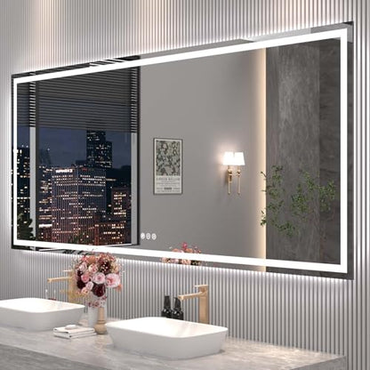 Snowdool 88 x 38 in LED Bathroom Mirror, Front and Backlit, Anti-Fog | Front and Backlit, 3 Color Temperatures, Anti-Fog, Tempered Glass - size: 38"L x 88"W
